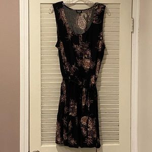 Black with Paisley Floral Print Sleeveless Dress